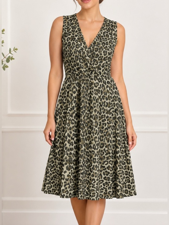 Anne Klein Dresses & Skirts - Anne Klein Leopard Print Sleeveless V-Neck Women’s Dress - Beige/Black 12